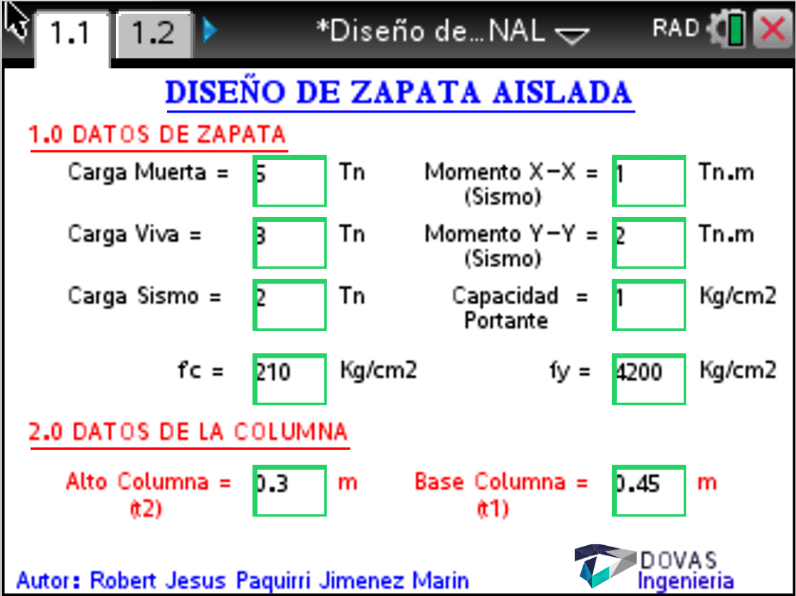 DOVAS Zapatas Aisladas — captura 1